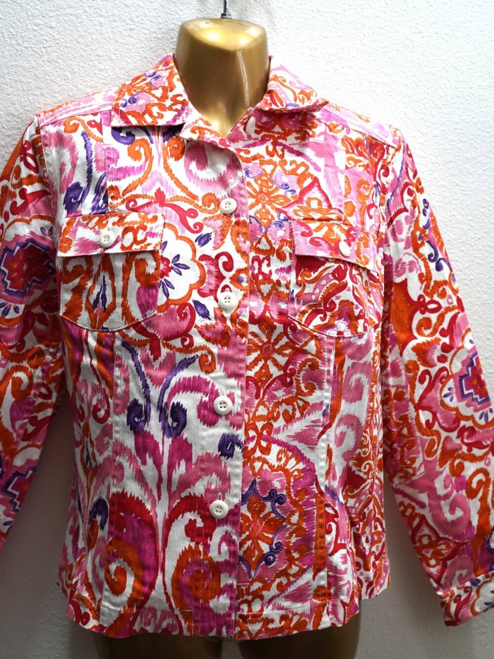 Coldwater Creek Bright White Orange Ikat Jacket size XS